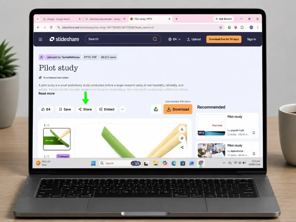 Click Share on SlideShare before using SlideShare downloader