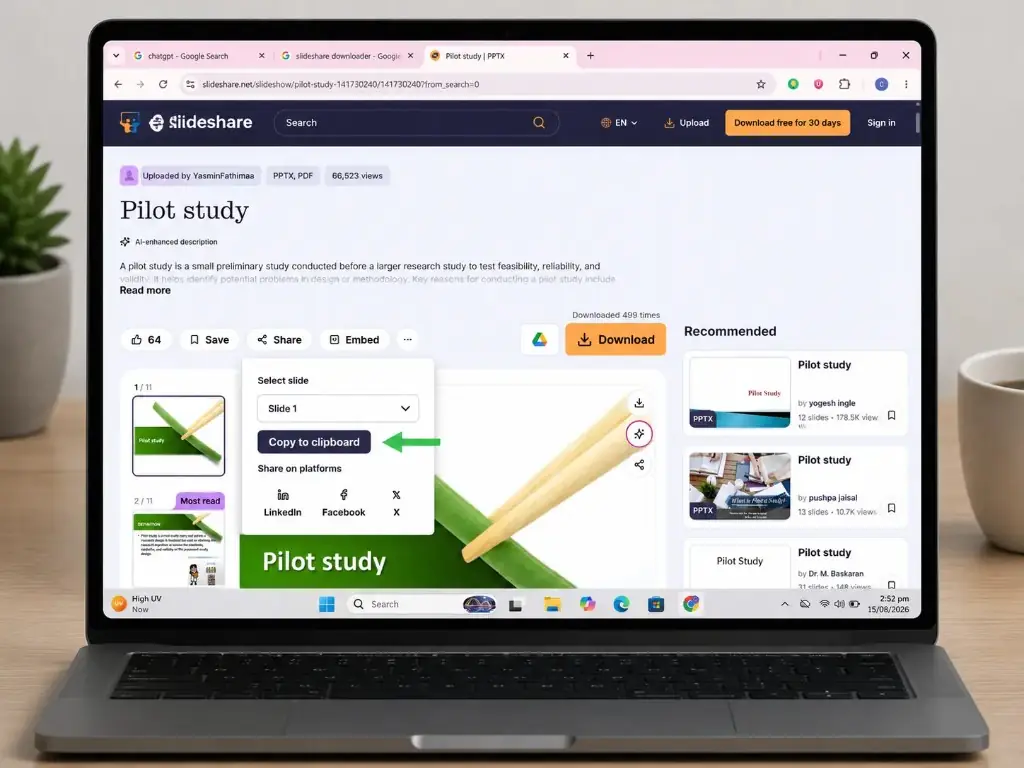 Copy to clipboard for free SlideShare downloader on desktop